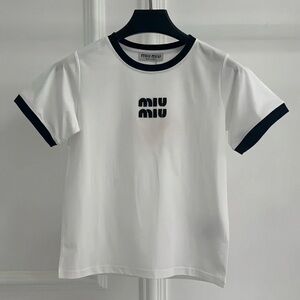Miu Miu White Flocked Logo Short-Sleeve T-Shirt